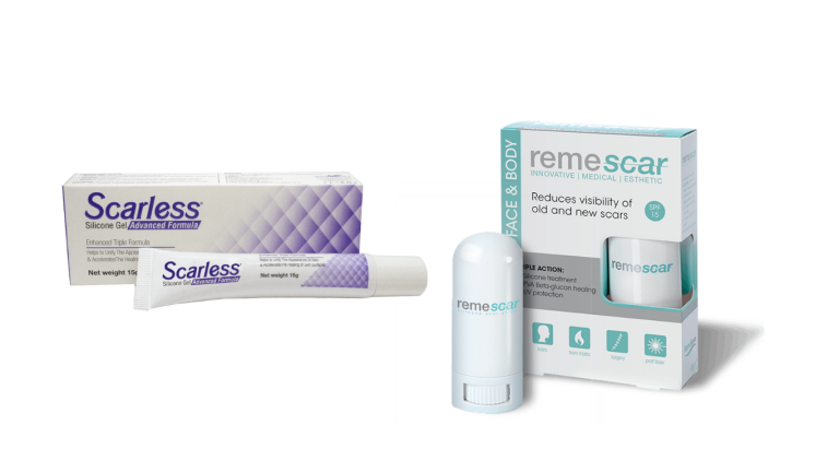 Scarless Silicone Gel vs. Remescar Scar Stick