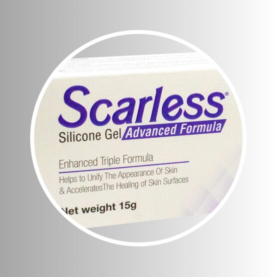 Scarless Silicone Gel Advanced Formula Label Close-Up Scarless Silicone Gel Advanced Formula label close-up